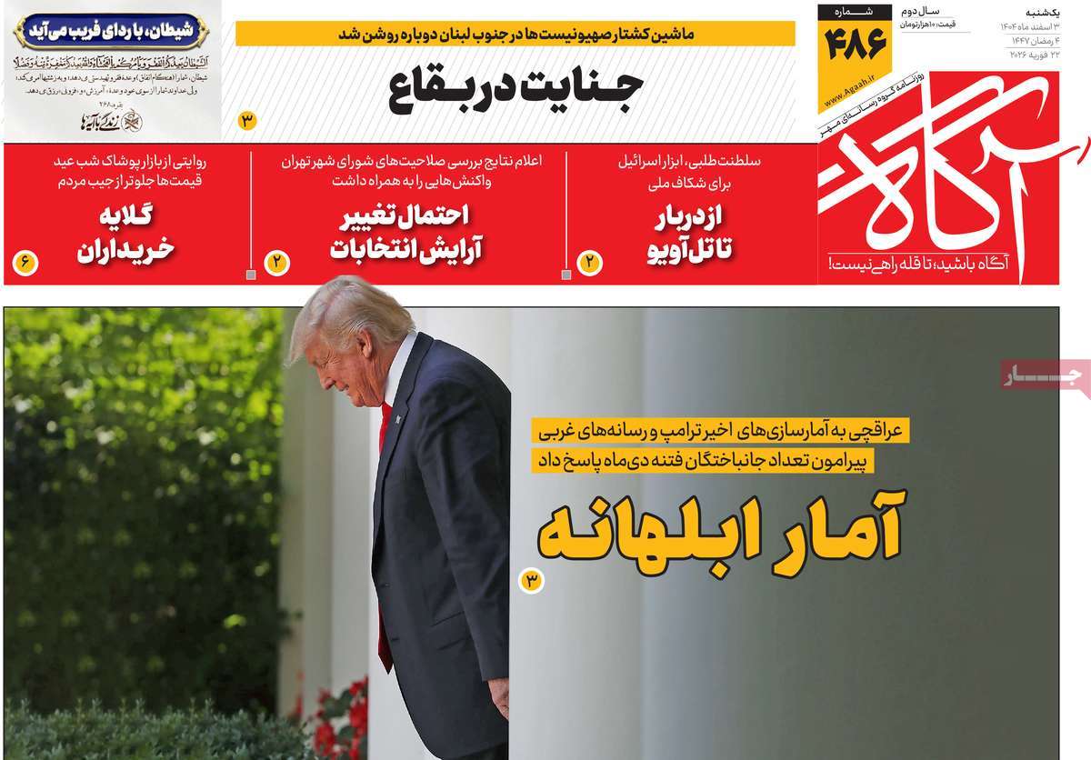 صفحه اول روزنامه‌های یکشنبه ۳ اسفندماه ۱۴۰۴